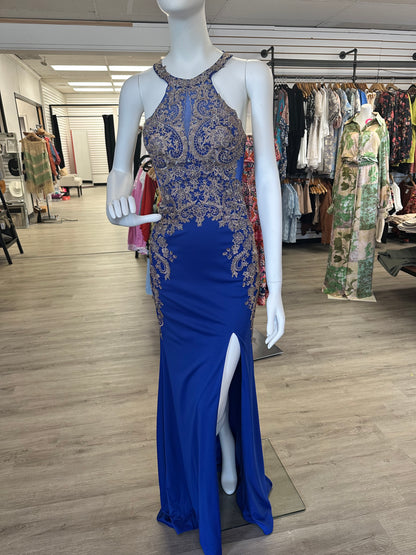 Royal Blue & Gold Fitted Dress