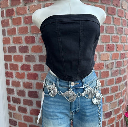 Black Western Strapless Top