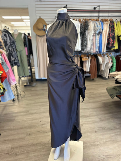 Satin Halter Formal Wrap Dress