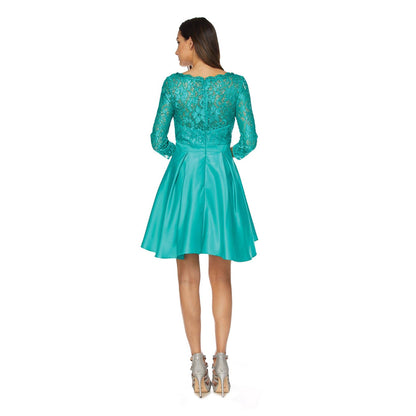 Turquoise Lace Modest Short Party Dress