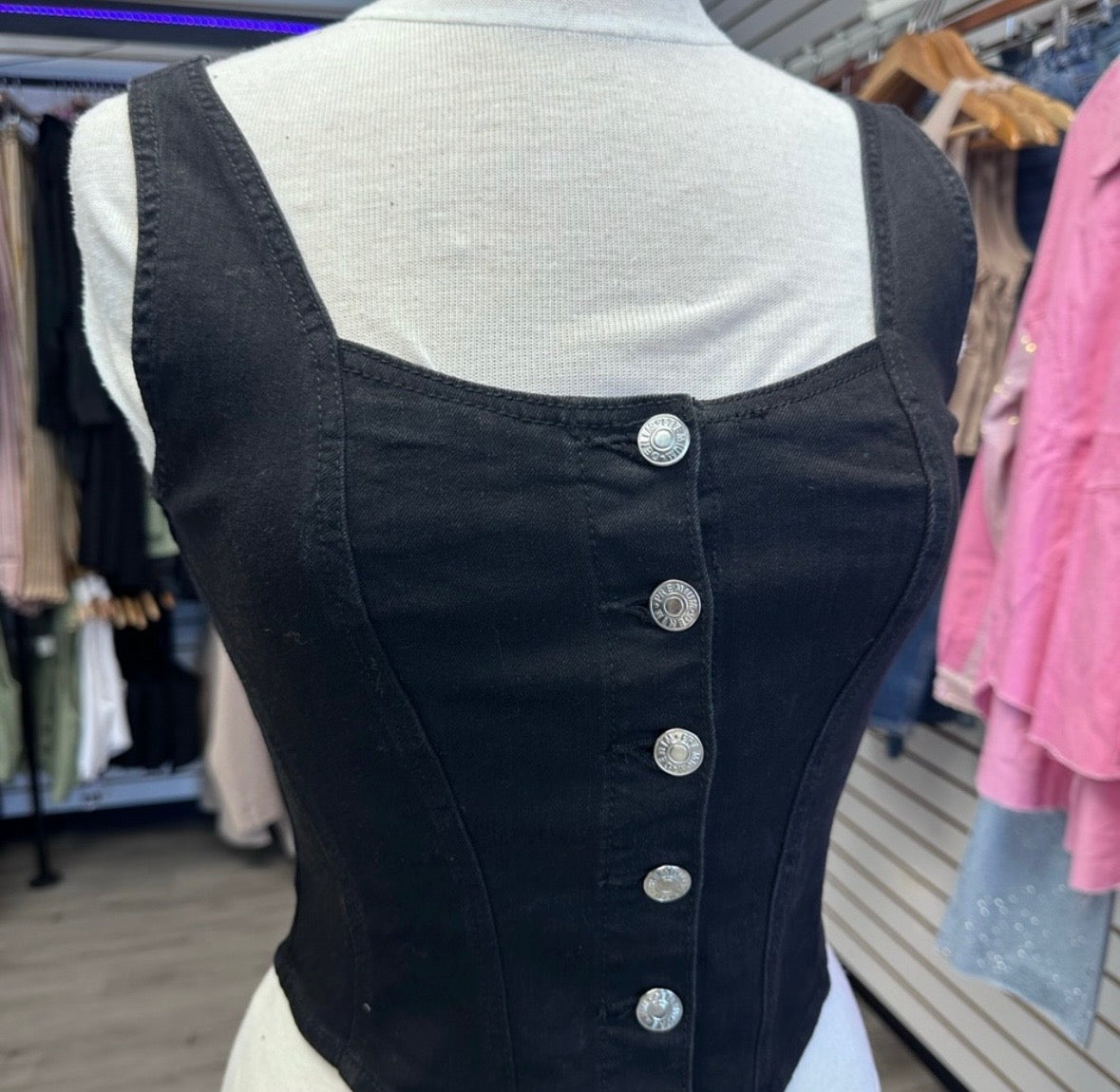 Square Neck Black Denim Corset