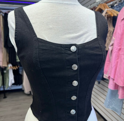 Square Neck Black Denim Corset