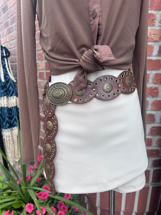 Faux Leather Large Western Boho Belt