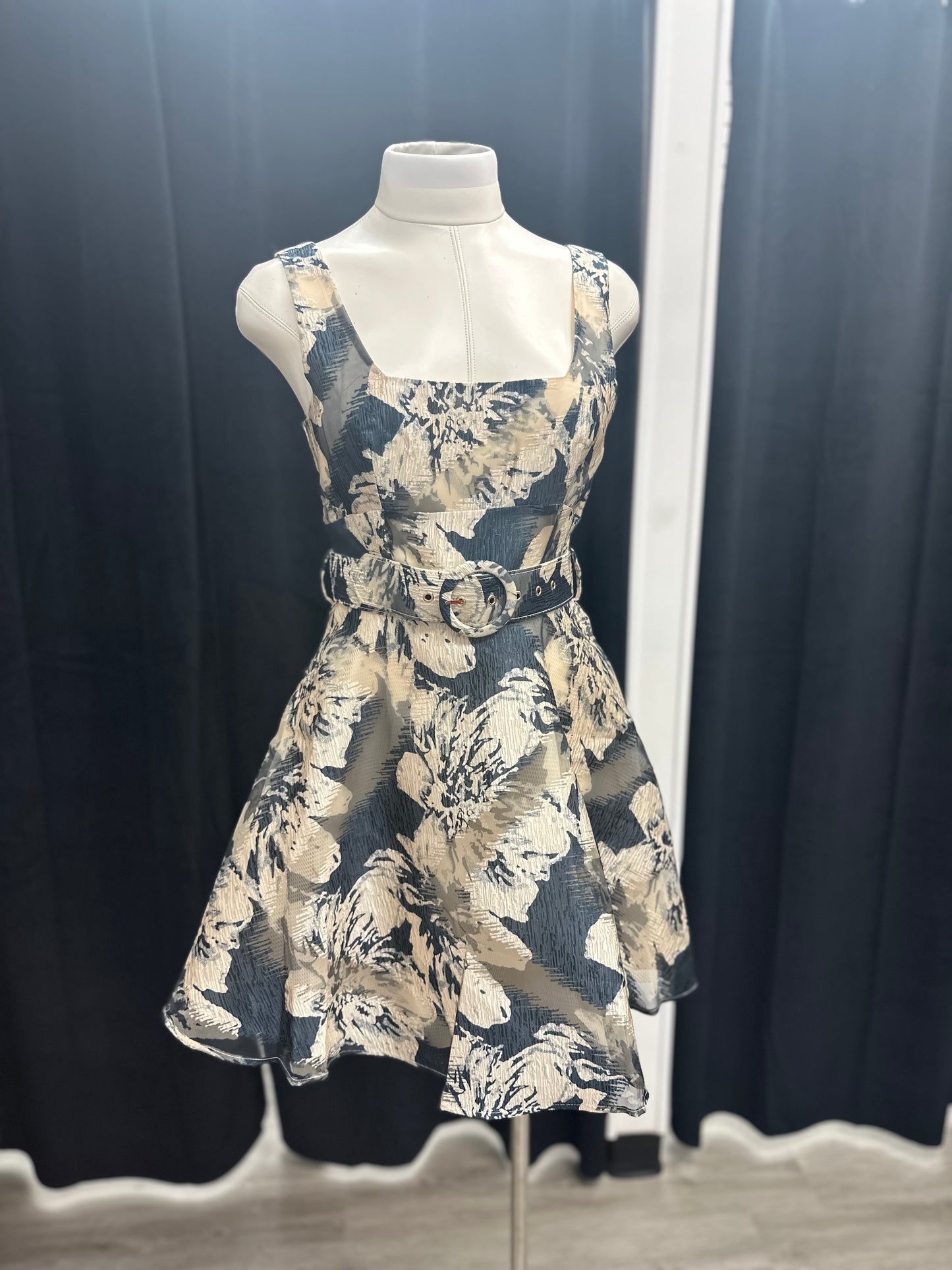 Black Floral Fit and Flare Short Dress
