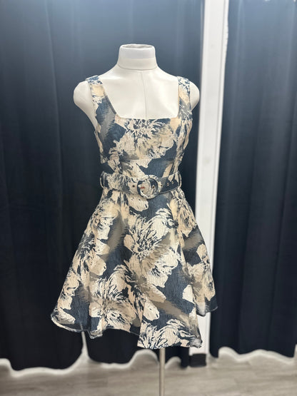 Black Floral Fit and Flare Short Dress