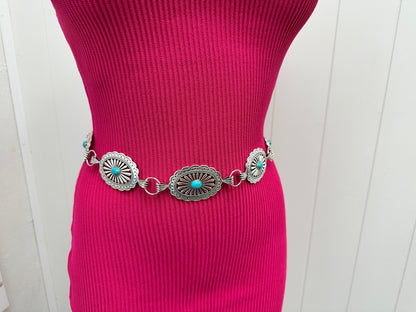 Western Concho Chain Belt-Turquoise
