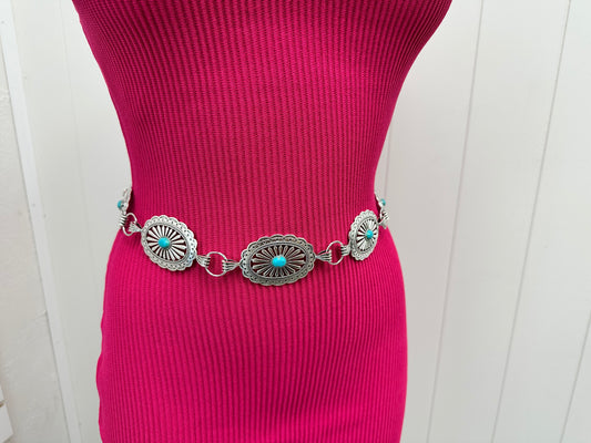 Western Concho Chain Belt-Turquoise
