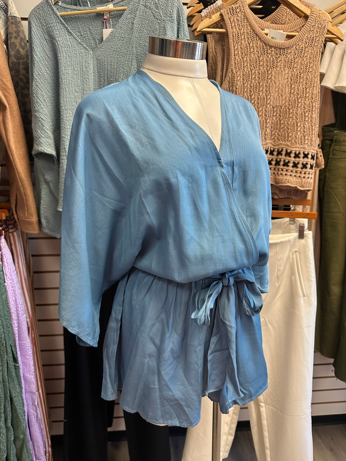 Satin V Neck Wrap Romper