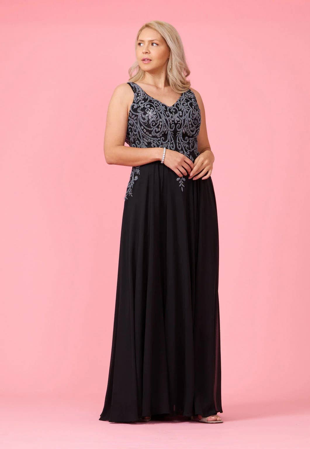 Long Formal Chiffon Party Gown Black/Charcoal / 4XL