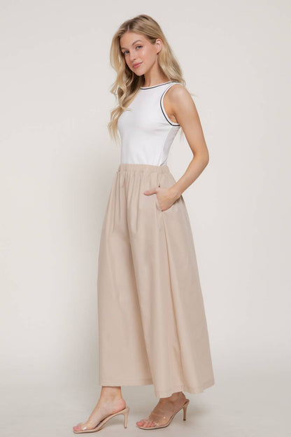 Sleeveless Piping Knit Top Contrast Woven Long Dress