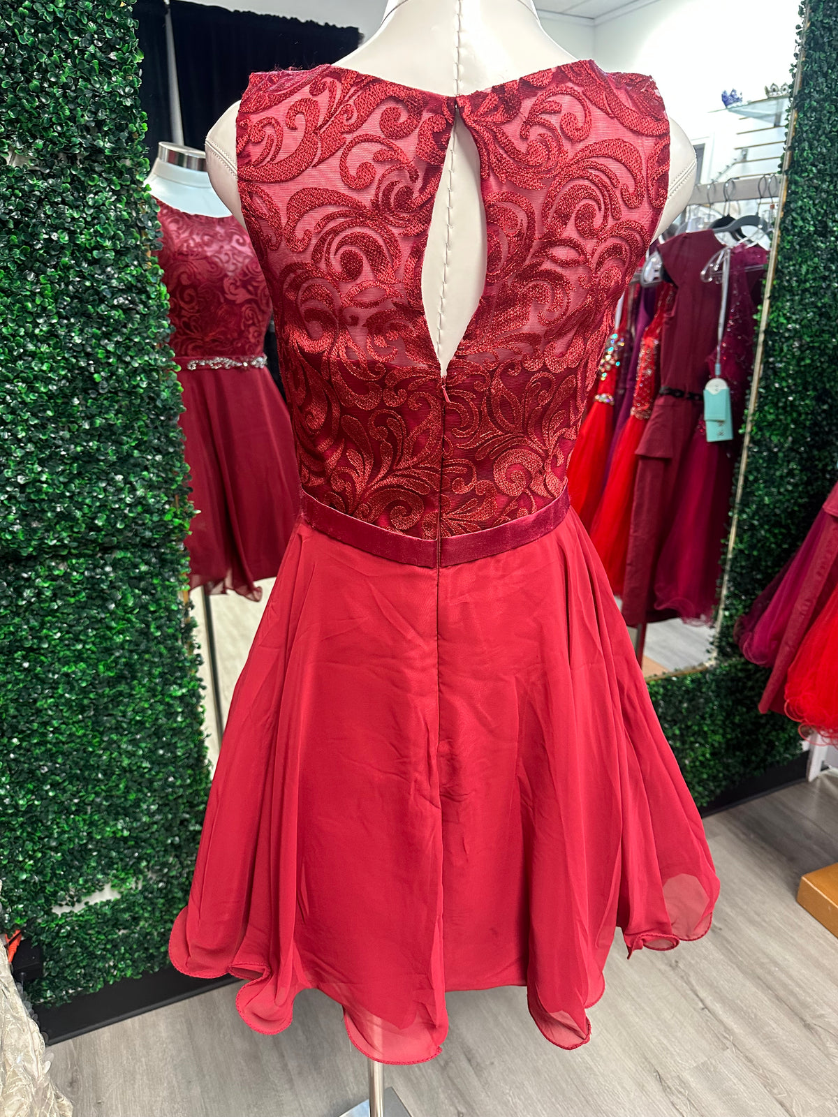 Burgundy Lace Sleeveless Mini Dress