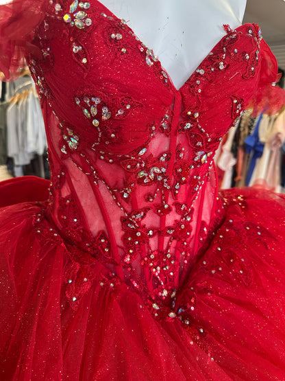 Red Corset Bow Quinceanera Dress