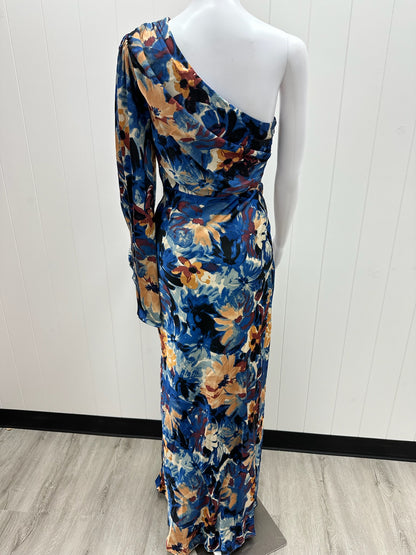 Blue Floral One Sleeve Formal Dress