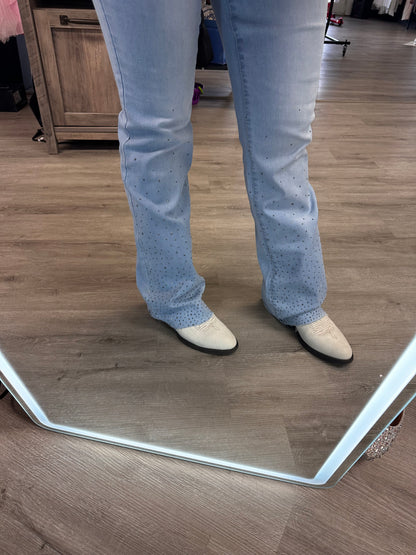 Mid Rise Light Wash Flare Sparkle Jeans