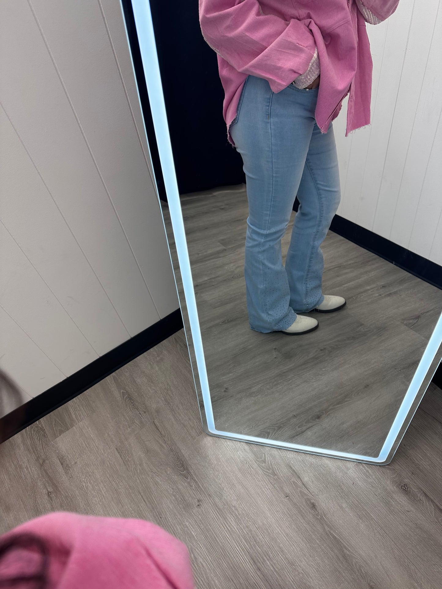 Mid Rise Light Wash Flare Sparkle Jeans