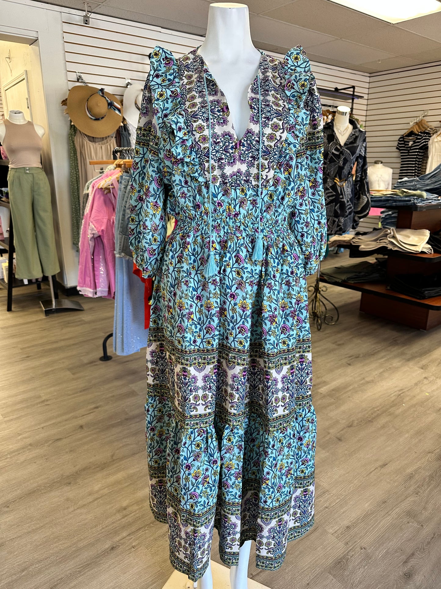 Light Blue Boho Peasant Dress