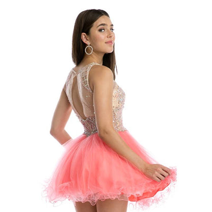 Sleeveless Beaded Short Tulle Dress