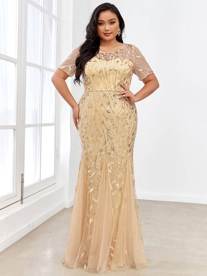 Plus Size Floral Sequin Print Fishtail Tulle Dress