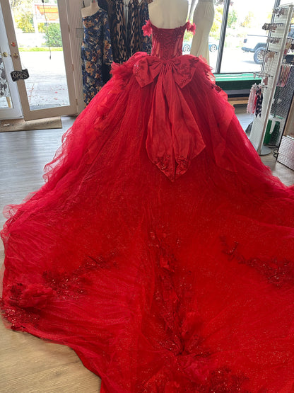 Red Corset Bow Quinceanera Dress