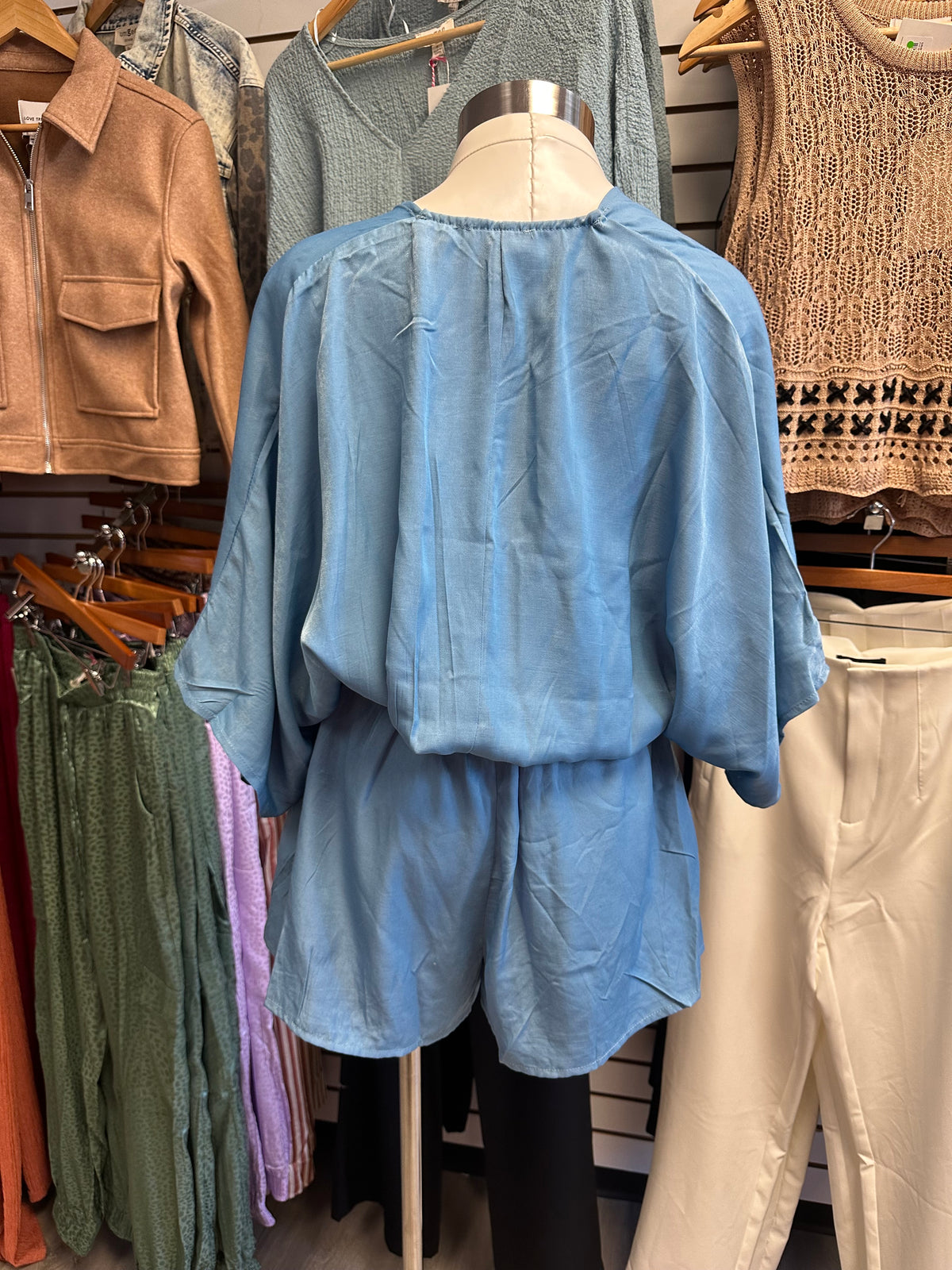 Satin V Neck Wrap Romper