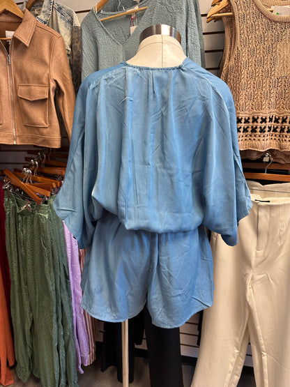 Satin V Neck Wrap Romper