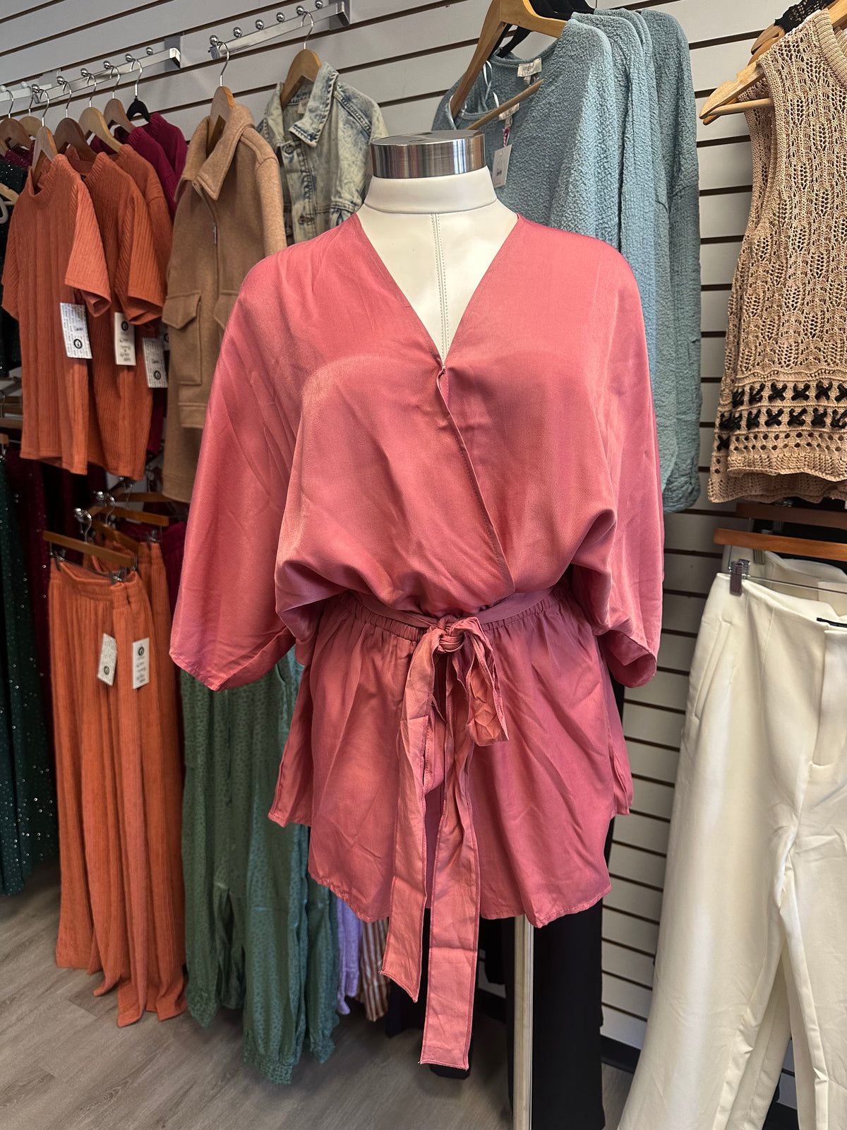 Satin V Neck Wrap Romper