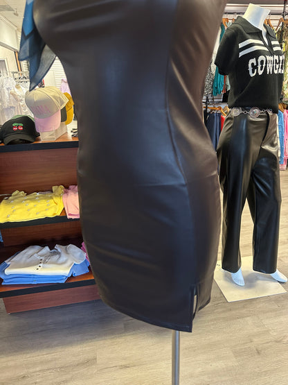 Faux Leather Fitted Mini Dress