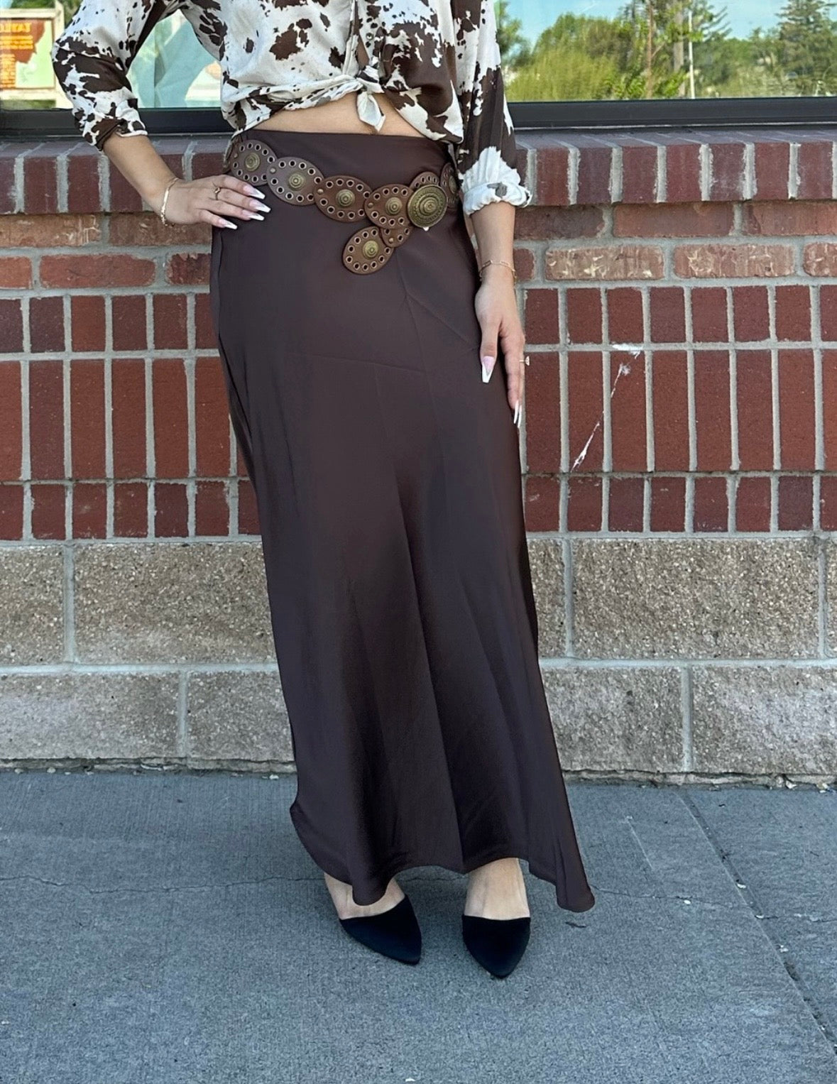 Chocolate Brown Satin Maxi Skirt