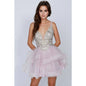 Metallic Embroidered Applique Short Formal Dress