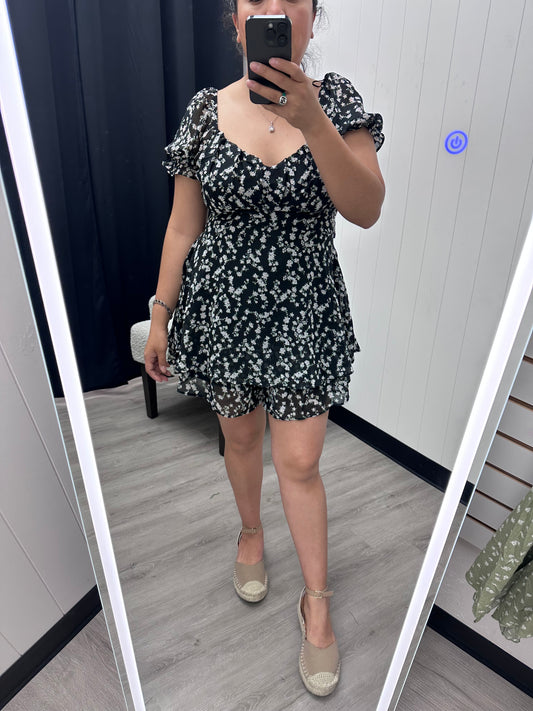 Black Floral Romper