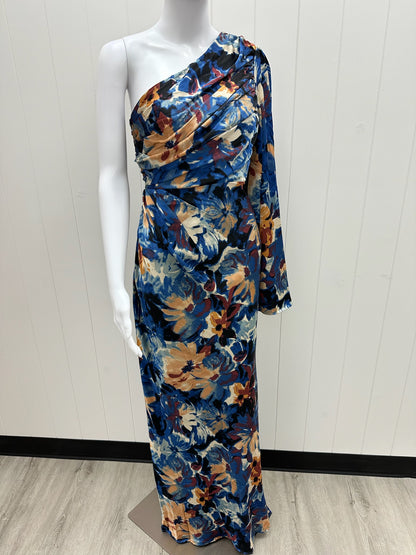 Blue Floral One Sleeve Formal Dress