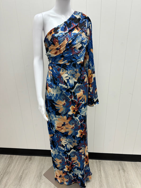 Blue Floral One Sleeve Formal Dress