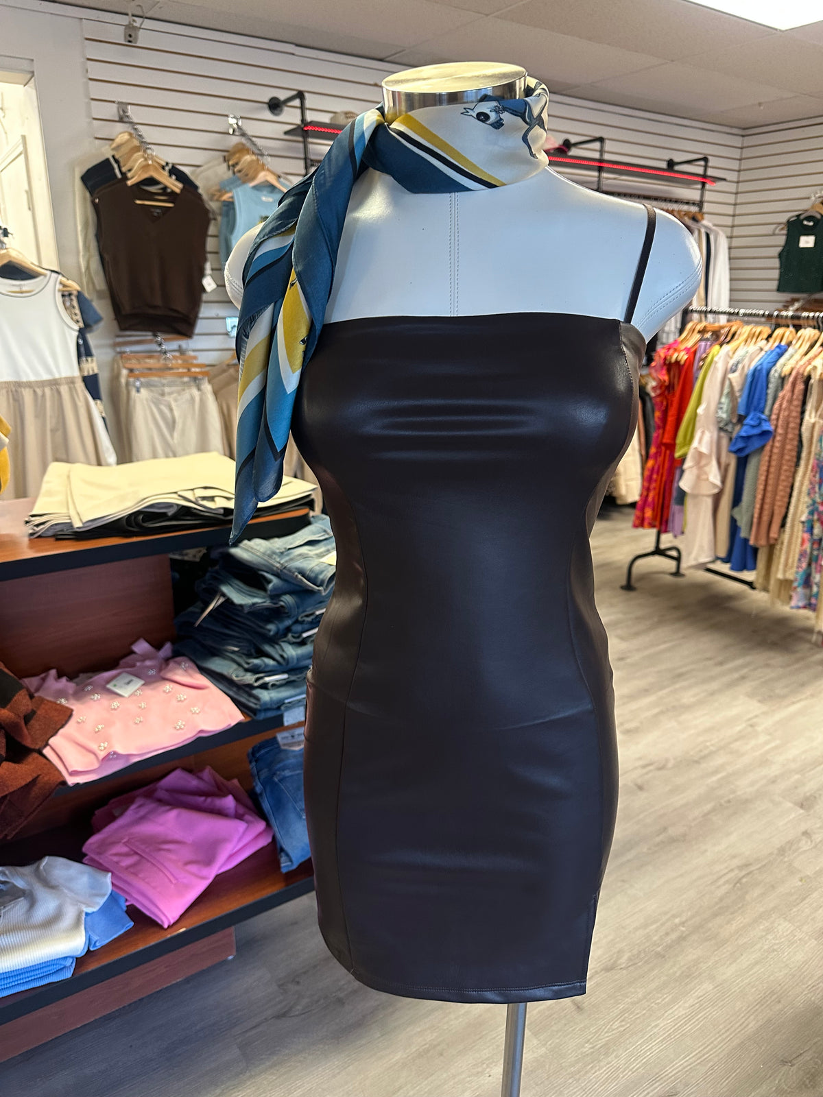Faux Leather Fitted Mini Dress