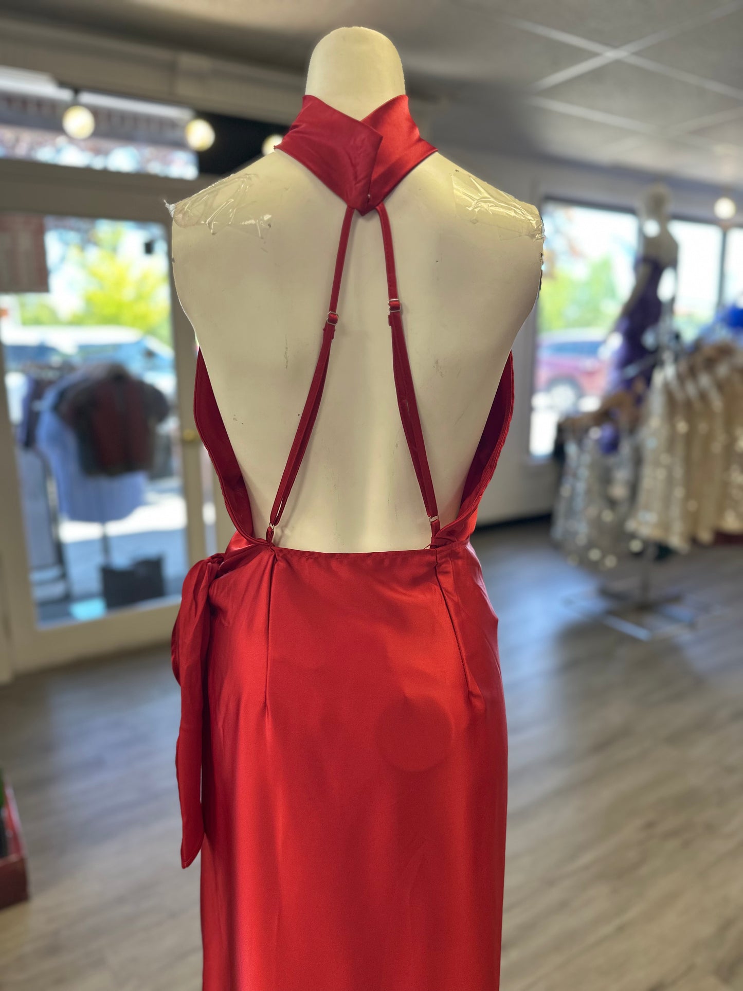 Satin Halter Formal Wrap Dress