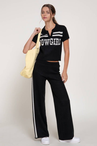 Cowgirl Front Short Sleeve polo Knit Top