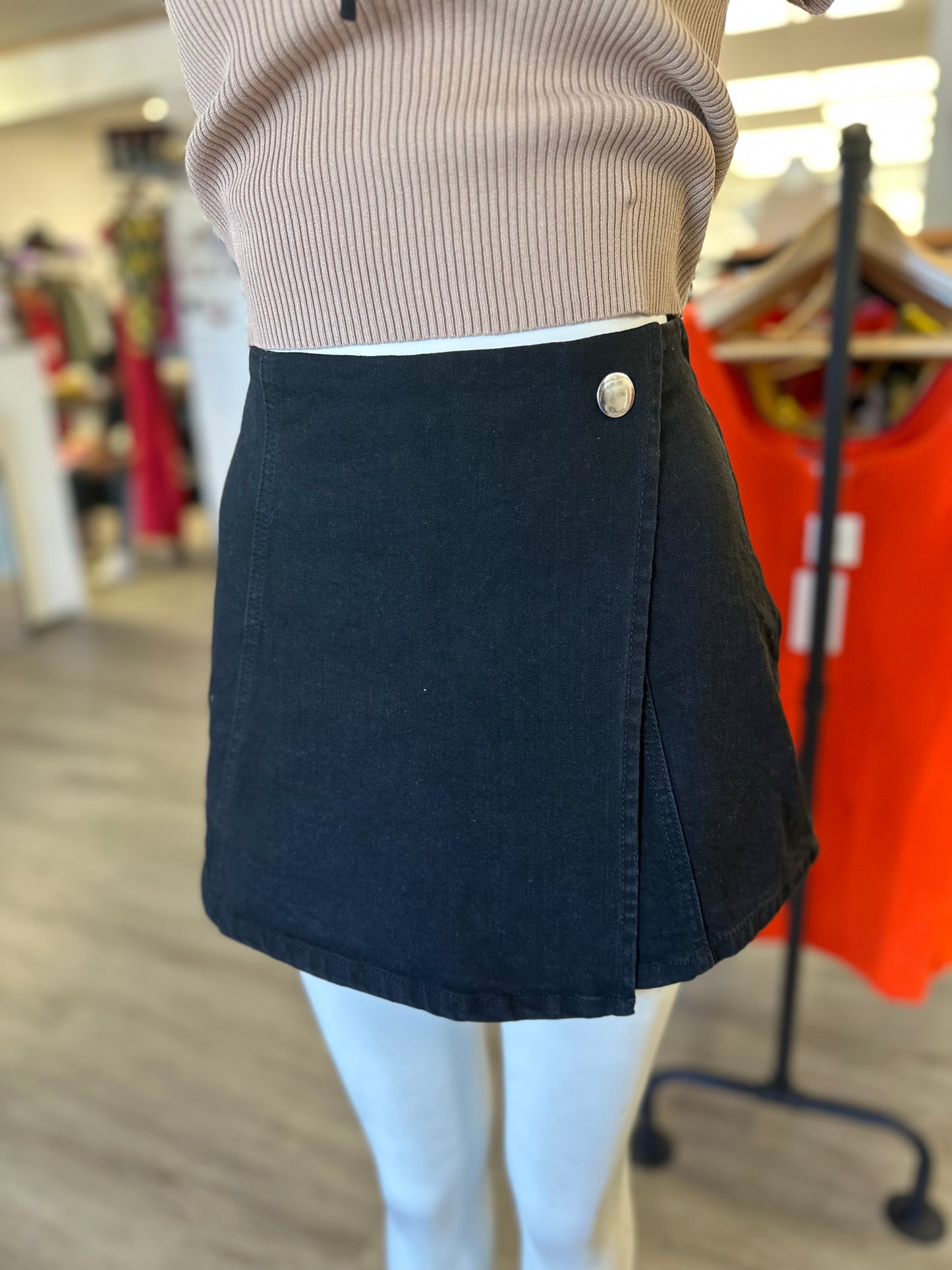 Black Denim Stretch Skort