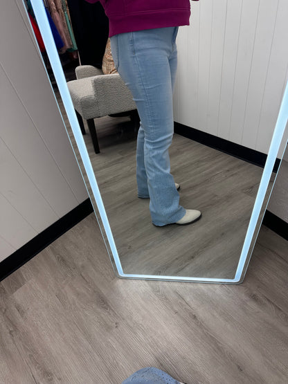 Mid Rise Light Wash Flare Sparkle Jeans