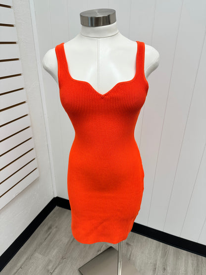 Orange Ribbed Bodycon Dress