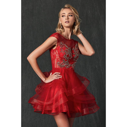 Lace Applique Bodie Short Red Dress