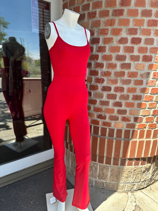 Red Flare Jumpsuit