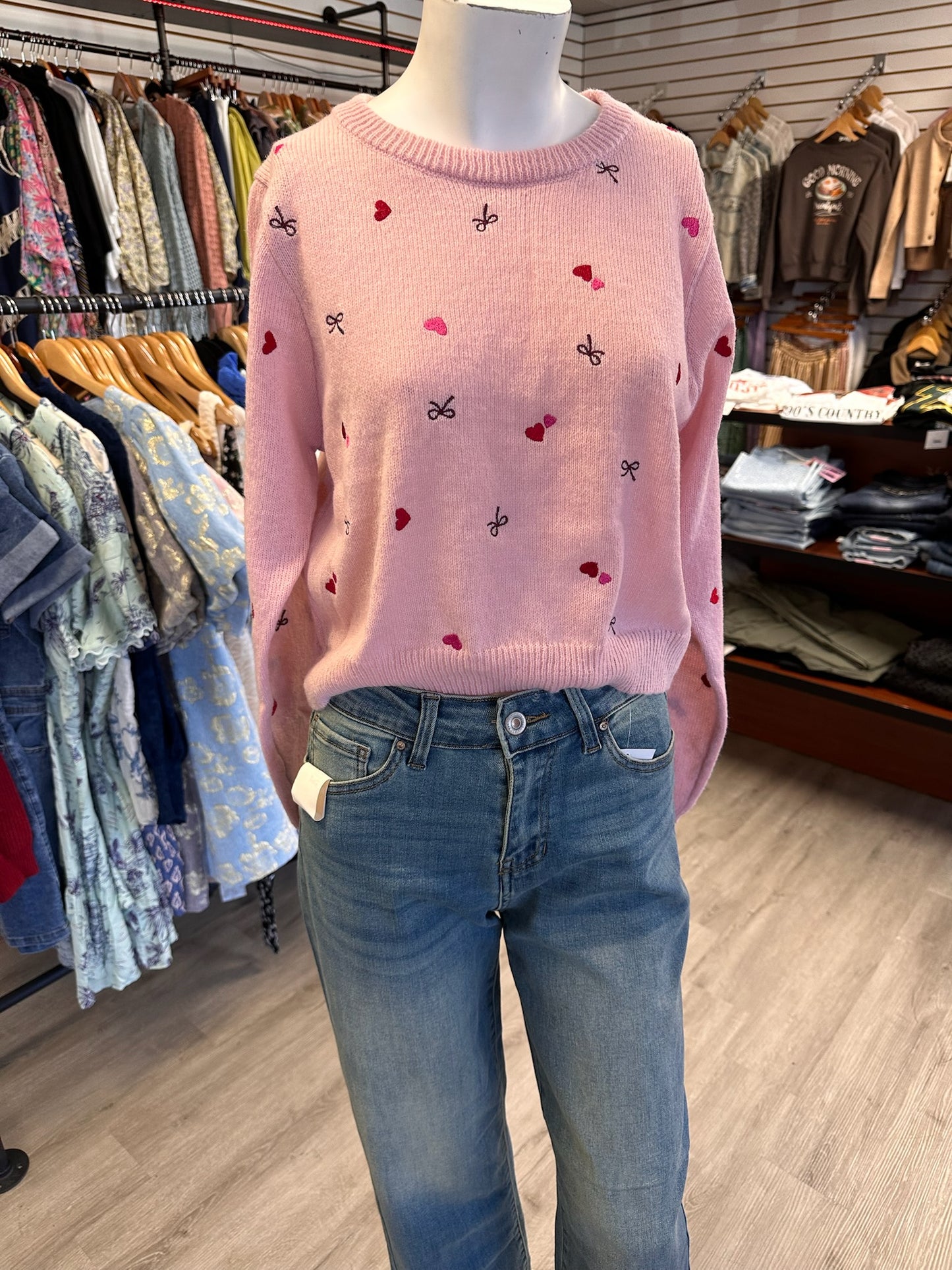 Light Pink Heart Embroidered Sweater