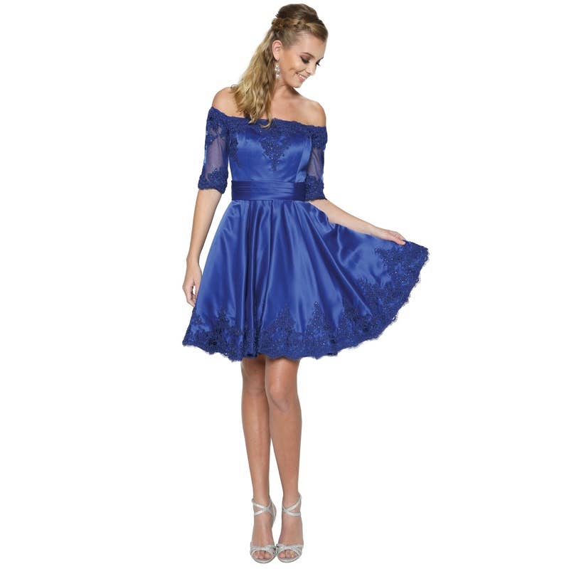 Embroidered Lace Applique Homecoming Dress Royal Blue