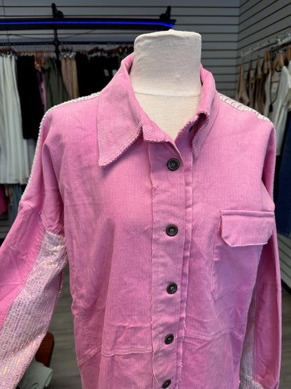 Pink Sequin Corduroy Shirt