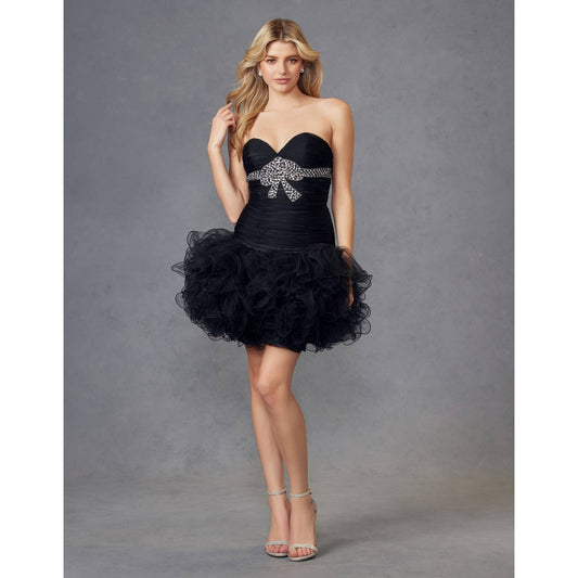 Black Strapless Bow Tulle Short Dress