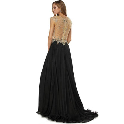 Black Beige Beaded Formal Dress