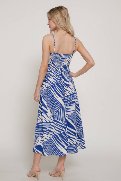 Smocking Detail Printed Texture Knit Cami Long Dress