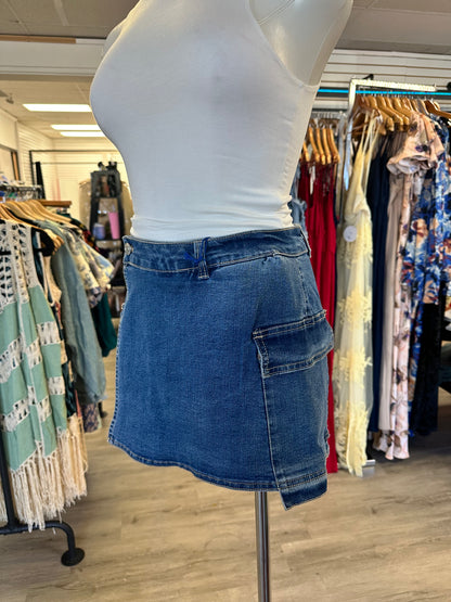 Denim Stretch Wrap Skort