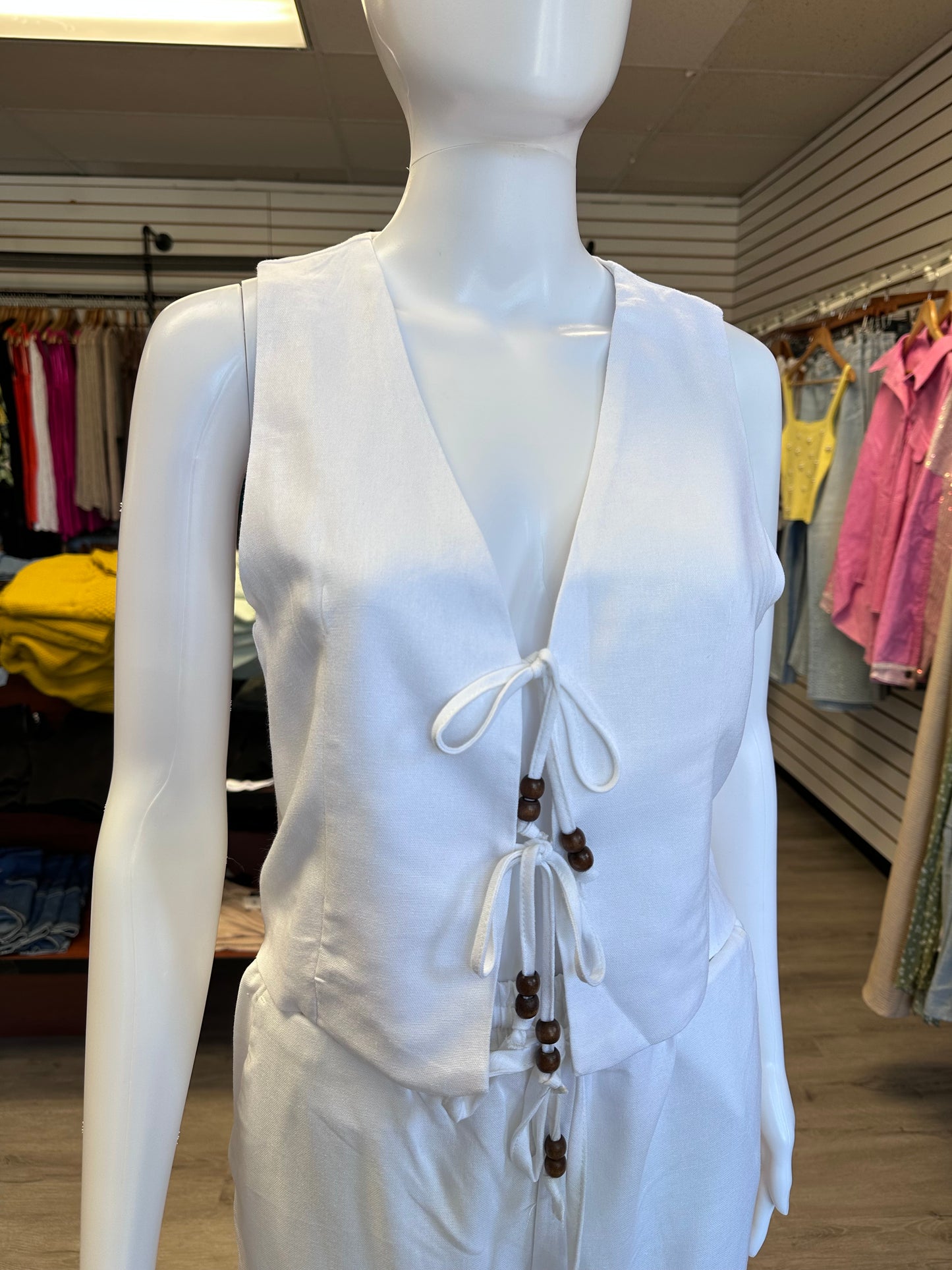 White Linen Beaded Pants