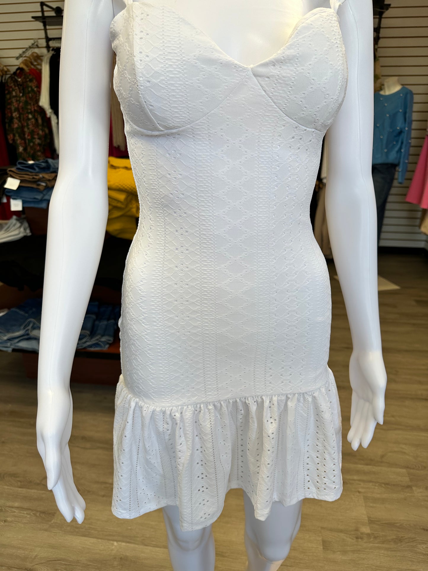 White Drop Waist Eyelet Dress