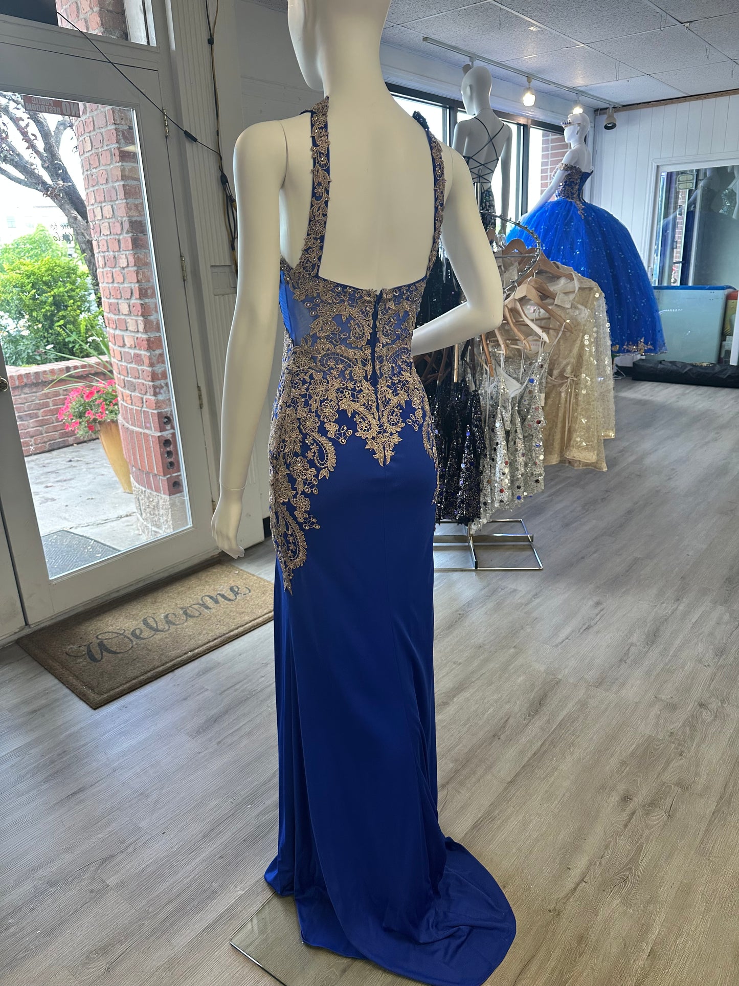 Royal Blue & Gold Fitted Dress